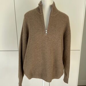 Jenni Kayne 100% cashmere brown half zip up